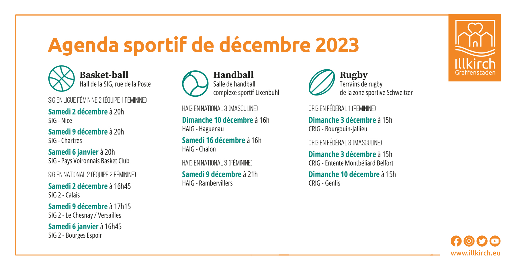 Agenda sportif de décembre de la Ville d'Illkirch-Graffenstaden