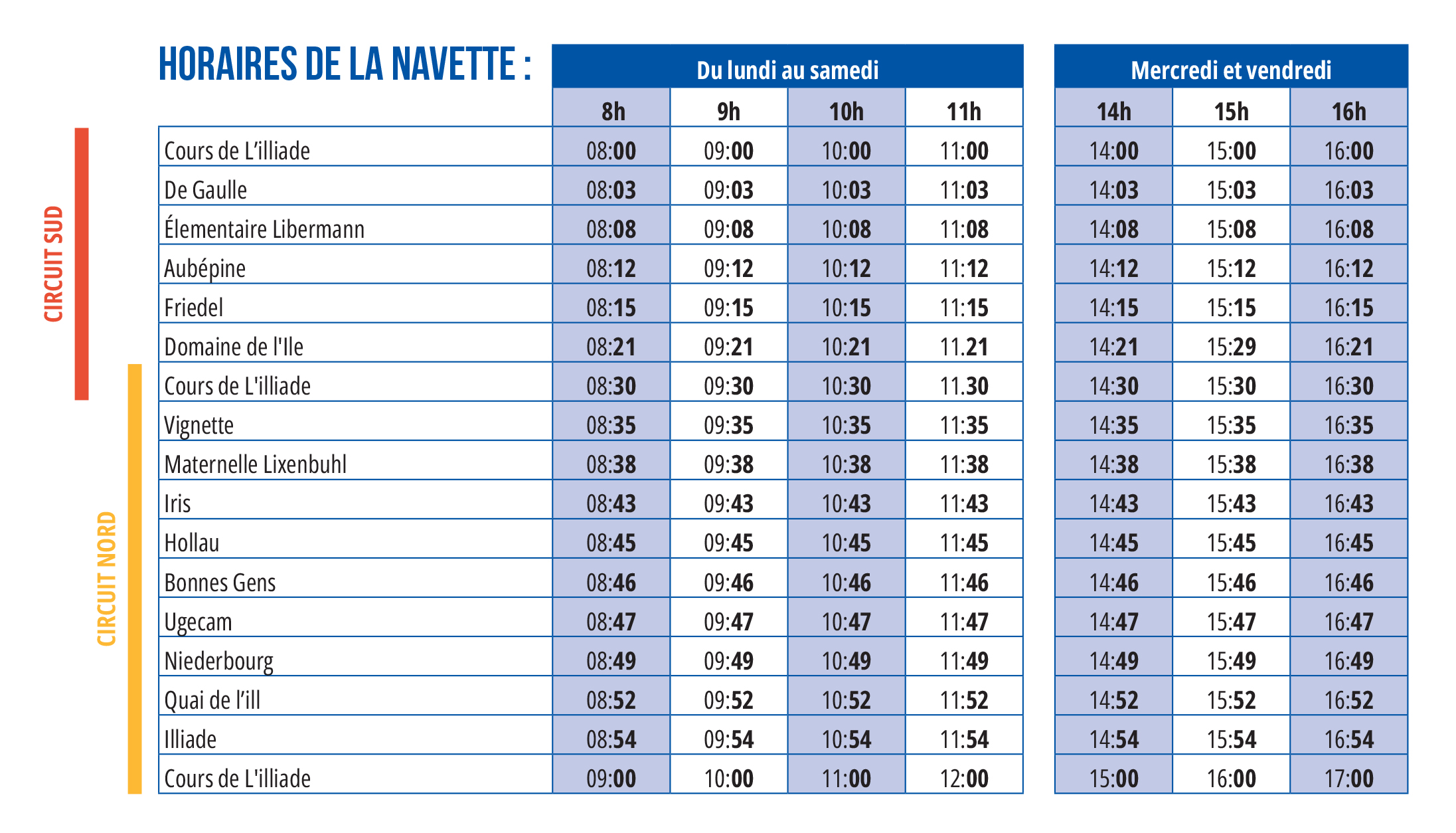 Horaires de la navette électrique - Mars 2023